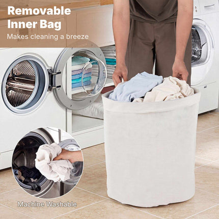 Bamboo Laundry Hamper 57 L with Lid and Removable Liner, Brown, Foldable