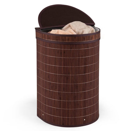 Bamboo Laundry Hamper 72 L with Zippered Lid and Liner, Brown, Foldable