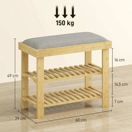 Bambusa apavu sols ar uzglabāšanas vietu, 2 plaukti, 60x29x49 cm, pelēks