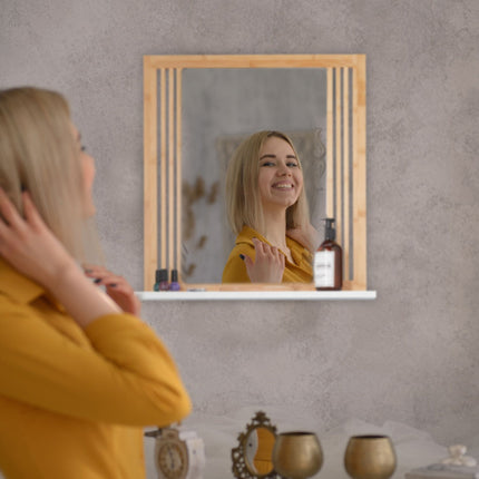 Bambusa vannas istabas spogulis ar plauktu