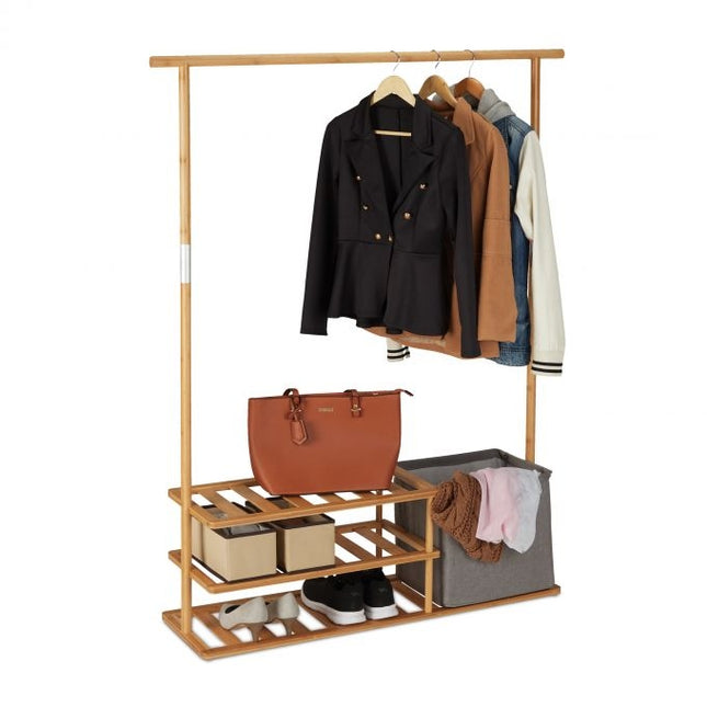 Bamboo clothes hanger with shelves