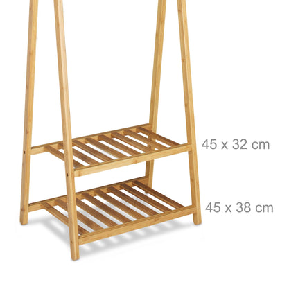 Bamboo clothes rack with 2 shelves