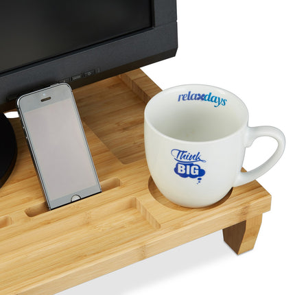 Bamboo monitor stand with 8 compartments