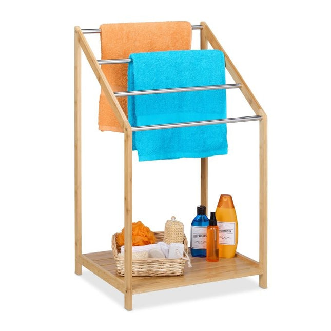Bamboo towel rail with shelf