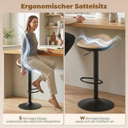 Bar Stools Set of 2 Swivel Height-Adjustable with Footrest, Oak Look, Black