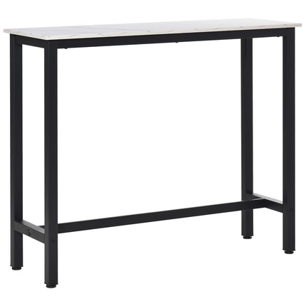 Bāra galds, bāra galds ar marmora izskatu, virtuves galds ar regulējamām kājām viesistabai, ēdamistabai, tērauda 120 x 40 x 100 cm balts + melns