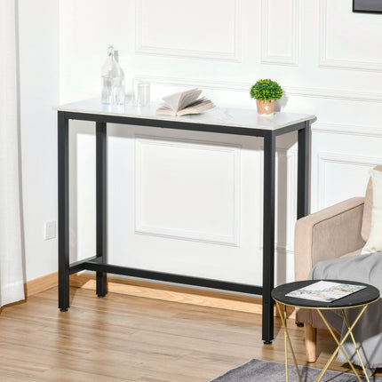 Bāra galds, bāra galds ar marmora izskatu, virtuves galds ar regulējamām kājām viesistabai, ēdamistabai, tērauda 120 x 40 x 100 cm balts + melns