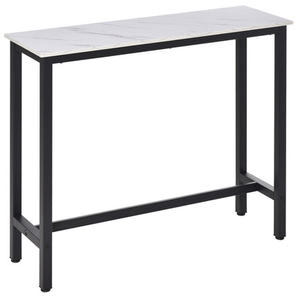 Bāra galds, bāra galds ar marmora izskatu, virtuves galds ar regulējamām kājām viesistabai, ēdamistabai, tērauda 120 x 40 x 100 cm balts + melns