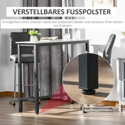 Bāra galds, bāra galds ar marmora izskatu, virtuves galds ar regulējamām kājām viesistabai, ēdamistabai, tērauda 120 x 40 x 100 cm balts + melns