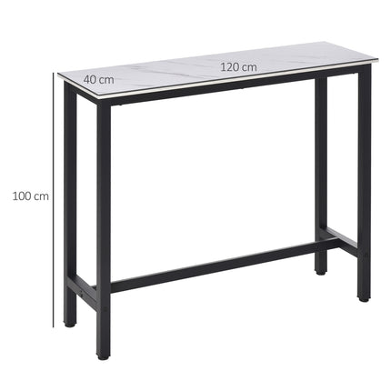 Bāra galds, bāra galds ar marmora izskatu, virtuves galds ar regulējamām kājām viesistabai, ēdamistabai, tērauda 120 x 40 x 100 cm balts + melns