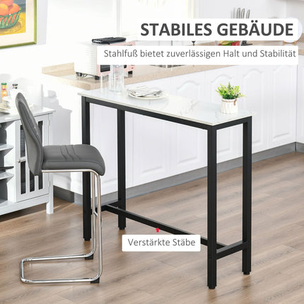 Bāra galds, bāra galds ar marmora izskatu, virtuves galds ar regulējamām kājām viesistabai, ēdamistabai, tērauda 120 x 40 x 100 cm balts + melns