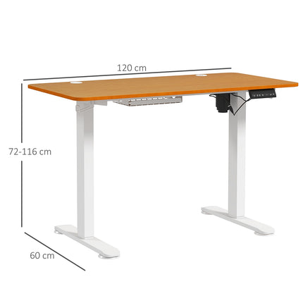 Bāra galds ar regulējamu augstumu, elektriski regulējams, 120x60x72-116cm, ar triecienizturīgu aprīkojumu, kabeļu kasti, āķi pakarināšanai, skaidu plātne, dabīgs koks