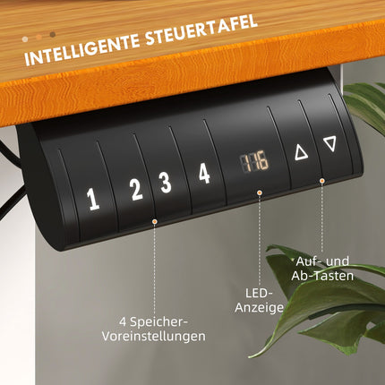 Bāra galds ar regulējamu augstumu, elektriski regulējams, 120x60x72-116cm, ar triecienizturīgu aprīkojumu, kabeļu kasti, āķi pakarināšanai, skaidu plātne, dabīgs koks