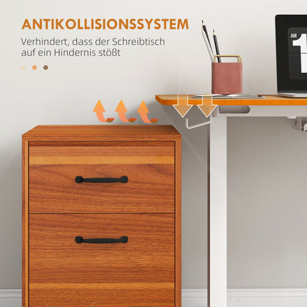 Bāra galds ar regulējamu augstumu, elektriski regulējams, 120x60x72-116cm, ar triecienizturīgu aprīkojumu, kabeļu kasti, āķi pakarināšanai, skaidu plātne, dabīgs koks