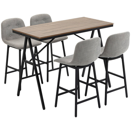 Bāra galda komplekts, 5 daļas, ar bāra krēsliem, ēdamistabas grupa virtuvei, bistro galds ar 4 krēsliem, metāls, gaiši brūns, 120x60x91 cm