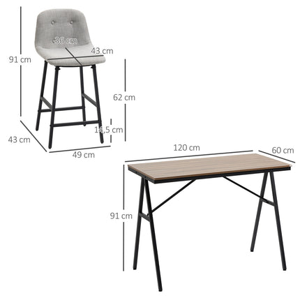 Bāra galda komplekts, 5 daļas, ar bāra krēsliem, ēdamistabas grupa virtuvei, bistro galds ar 4 krēsliem, metāls, gaiši brūns, 120x60x91 cm