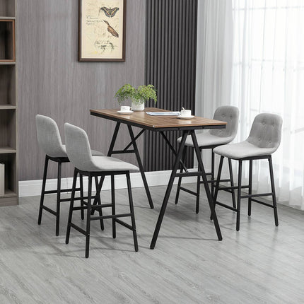 Bāra galda komplekts, 5 daļas, ar bāra krēsliem, ēdamistabas grupa virtuvei, bistro galds ar 4 krēsliem, metāls, gaiši brūns, 120x60x91 cm