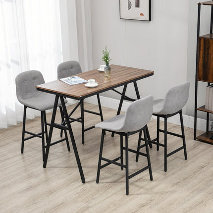 Bāra galda komplekts, 5 daļas, ar bāra krēsliem, ēdamistabas grupa virtuvei, bistro galds ar 4 krēsliem, metāls, gaiši brūns, 120x60x91 cm