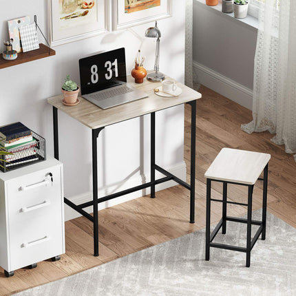 Bar Table Set with 2 Stools, Natural Wood Finish