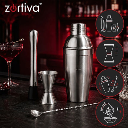 Bartender Set 6-in-1 with 700 ml Cocktail Shaker and Jigger, Stainless Steel
