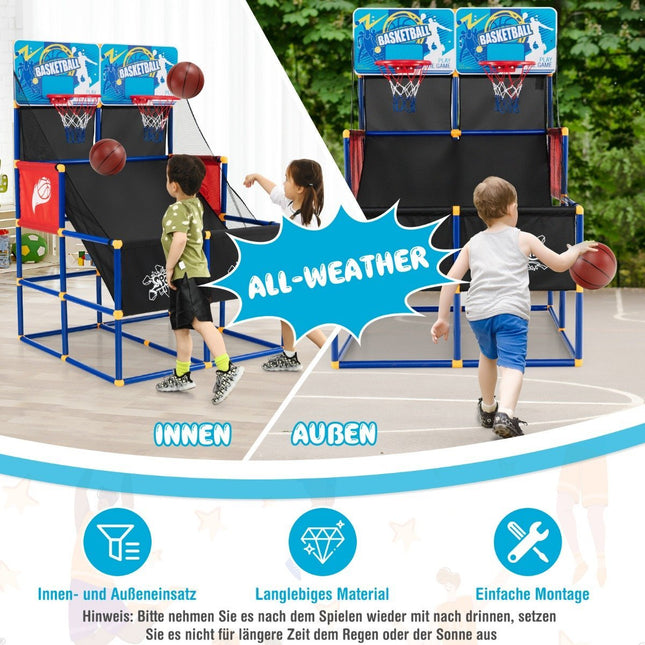 Basketbola arkādes spēle bērniem, basketbola statīvs ar 2 groziem, 90 x 90 x 140 cm