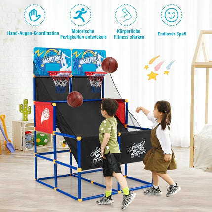 Basketbola arkādes spēle bērniem, basketbola statīvs ar 2 groziem, 90 x 90 x 140 cm