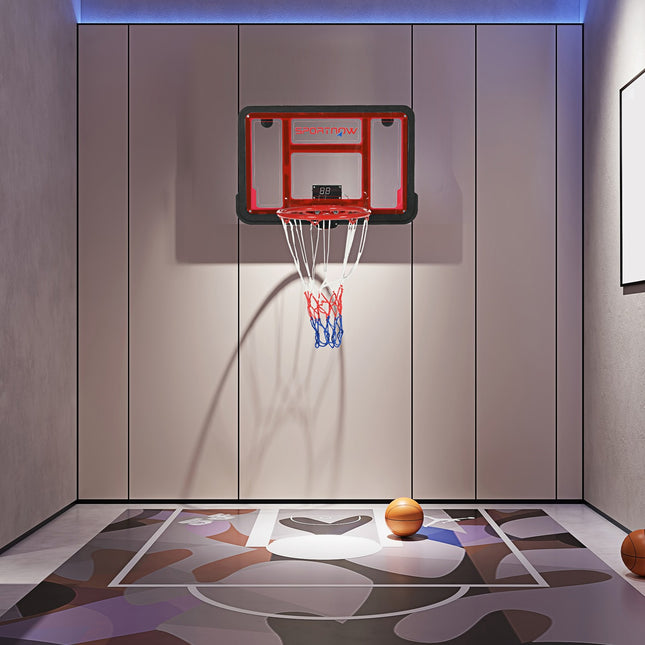 Basketbola grozs, basketbola dēlis ar grozu, elektronisks rezultātu tablo, basketbola gredzens stiprināšanai pie sienas, ieskaitot basketbolu, bumbu pumpis