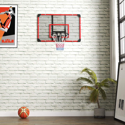Basketbola grozs, basketbola dēlis ar grozu, basketbola tīkls ar basketbola dēli, stiprināms pie sienas, āra, tērauds, 113 x 61 x 73 cm, sarkans