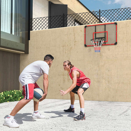 Basketbola grozs, basketbola dēlis ar grozu, basketbola tīkls ar basketbola dēli, stiprināms pie sienas, āra, tērauds, 113 x 61 x 73 cm, sarkans