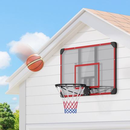 Basketbola grozs, basketbola dēlis ar grozu, basketbola tīkls ar basketbola dēli, stiprināms pie sienas, āra, tērauds, 113 x 61 x 73 cm, sarkans