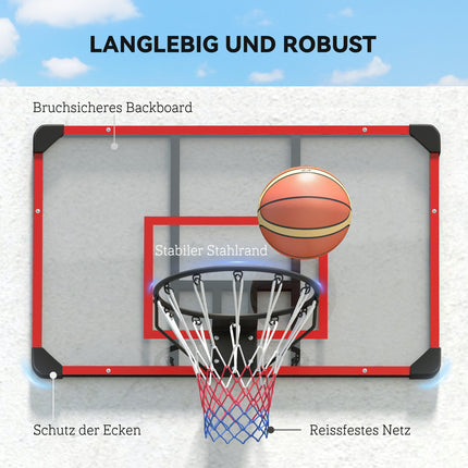 Basketbola grozs, basketbola dēlis ar grozu, basketbola tīkls ar basketbola dēli, stiprināms pie sienas, āra, tērauds, 113 x 61 x 73 cm, sarkans