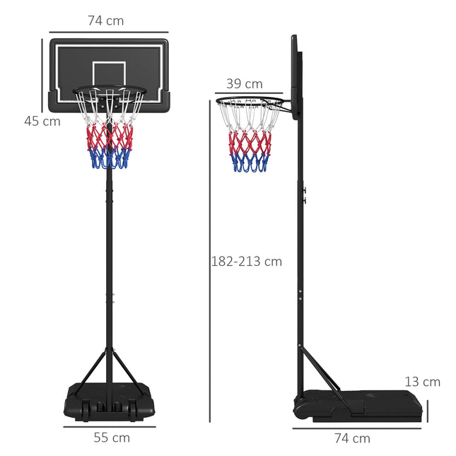 Basketbola grozs ar statīvu, augstumā regulējams basketbola statīvs ar riteņiem un triecienizturīgu basketbola dēli, 220-250 cm basketbola dēļa statīvs
