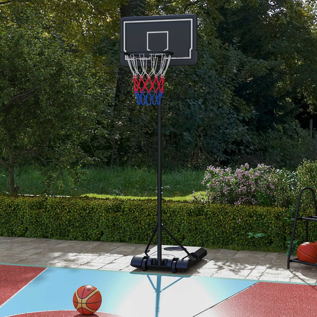 Basketbola grozs ar statīvu, augstumā regulējams basketbola statīvs ar riteņiem un triecienizturīgu basketbola dēli, 220-250 cm basketbola dēļa statīvs