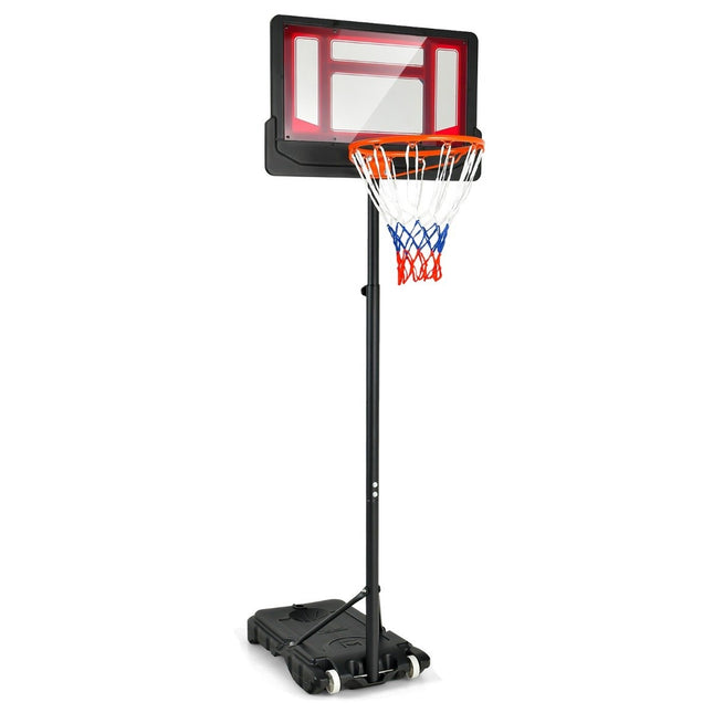 Basketbola grozs bērniem. Laikapstākļiem izturīgs groza statīvs ar regulējamu augstumu no 90 līdz 210 cm.