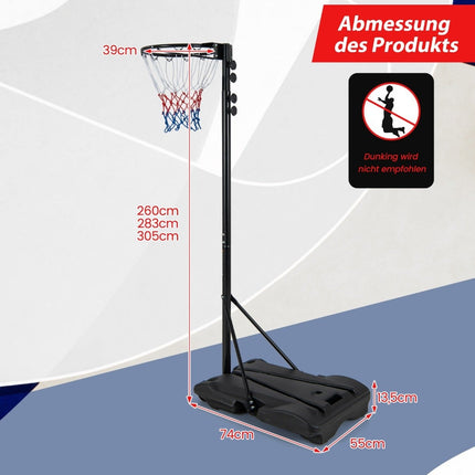 Basketbola grozs, pārnēsājams, āra, basketbola statīvs, 260-305 cm, regulējams augstums, melns