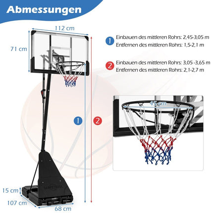 Basketbola statīvs 150-305 cm augstumā regulējams basketbola grozs āra lietošanai ar statīvu