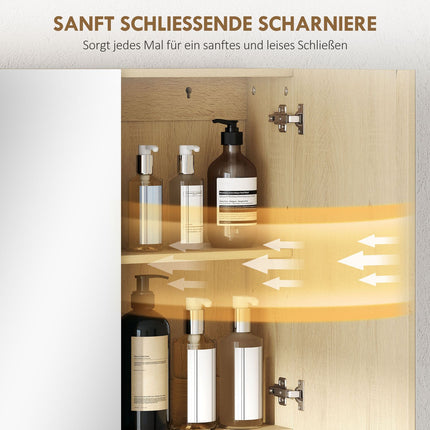 Bathroom Cabinet with Mirror Doors, Wall-Mounted, Oak Finish