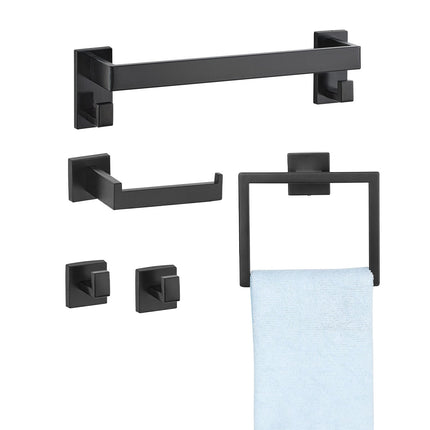 Bathroom Hardware Set – 5-Piece Matte Black Stainless Steel