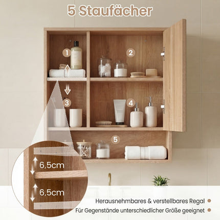Vannas istabas spoguļskapītis ar regulējamiem plauktiem, 55x16x61 cm