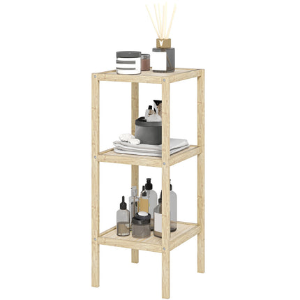 Vannas istabas plaukts, vannas istabas plaukts ar 3 līmeņiem, bambusa stāvplaukts ar kāju paliktni, vannas istabai, viesistabai, virtuvei, 33 x 31 x 78 cm, dabīgs koks