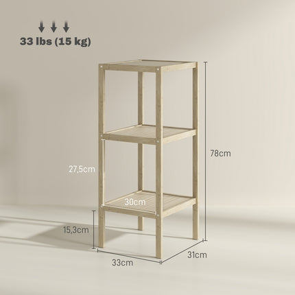 Vannas istabas plaukts, vannas istabas plaukts ar 3 līmeņiem, bambusa stāvplaukts ar kāju paliktni, vannas istabai, viesistabai, virtuvei, 33 x 31 x 78 cm, dabīgs koks