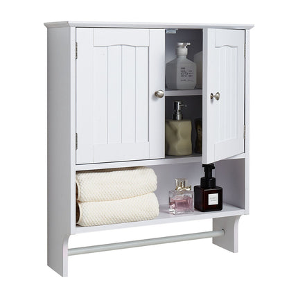 Bathroom Wall Cabinet, 2-Door, Adjustable Shelf, Towel Bar
