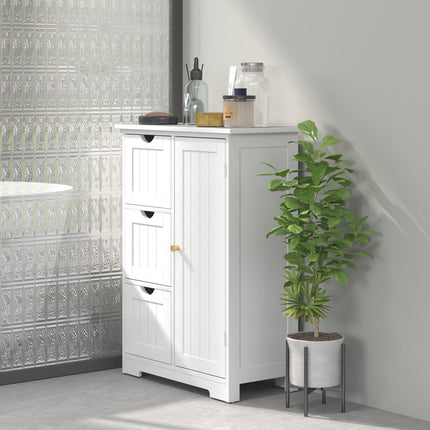 Vannas istabas skapīša sānu skapītis ar 3 atvilktnēm, vannas istabas skapītis ar regulējamu plauktu, vannas istabai, viesistabai 60 x 30 x 80 cm balts |