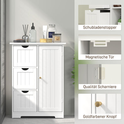Vannas istabas skapīša sānu skapītis ar 3 atvilktnēm, vannas istabas skapītis ar regulējamu plauktu, vannas istabai, viesistabai 60 x 30 x 80 cm balts |