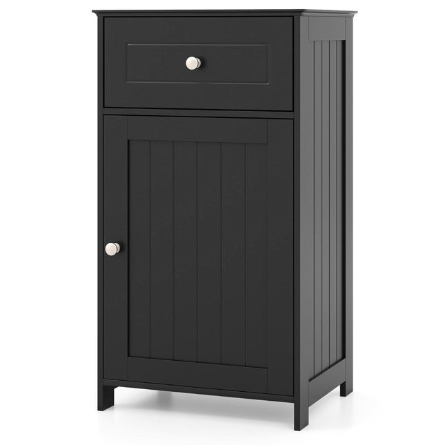 Bathroom cabinet, slim with drawer and door, 43 x 34 x 77 cm, black