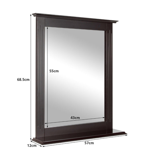 Bathroom mirror with shelf Rectangular bathroom mirror Wall mirror 68.5 x 57 x 12 cm Brown