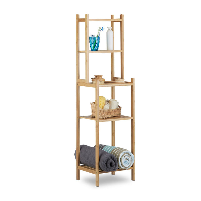 Bathroom shelf in bamboo Small and large compartments