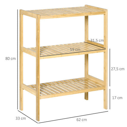 Vannas istabas plaukts, stāvplaukts ar 3 līmeņiem, bambusa plaukts, virtuves plaukts, vannas istabai, virtuvei, viesistabai, gaitenim, dabīgs, 62 x 33 x 80 cm
