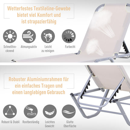 Adjustable sun lounger in aluminium, Beige 163x58.5x91 Cm