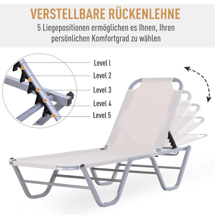 Adjustable sun lounger in aluminium, Beige 163x58.5x91 Cm